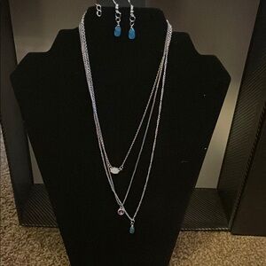 Silver Multi-Layer Necklace with Blue and Purple Pendants